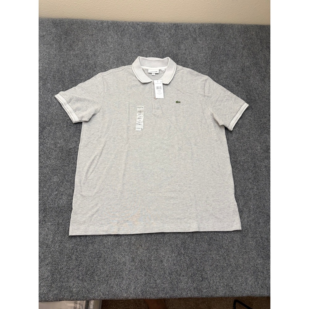 Lacoste Mens Regular Fit Polo Shirt Grey Chine White PH3938 51 Size 7/XXL NWT